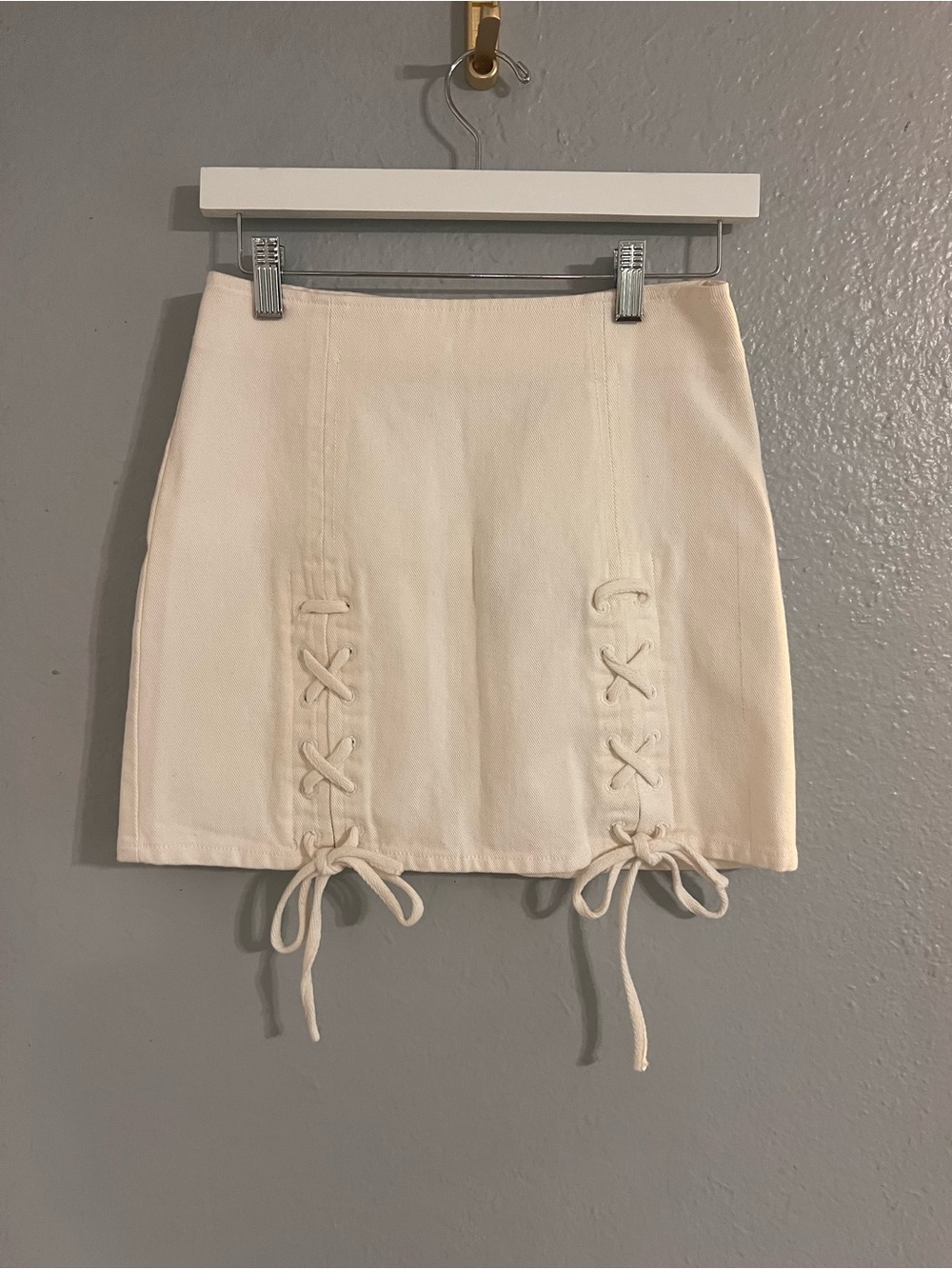 Cream Lace-Up Mini Skirt